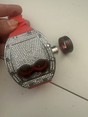 Red Rubber STEEL AUTOMATIC ICED WATCH + Tungsten Carbide Red Custom Sz 10 Ring