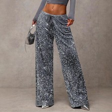 Ladies' Performance Sequins Fashionable Elastic Waistband Straight Leg Pants