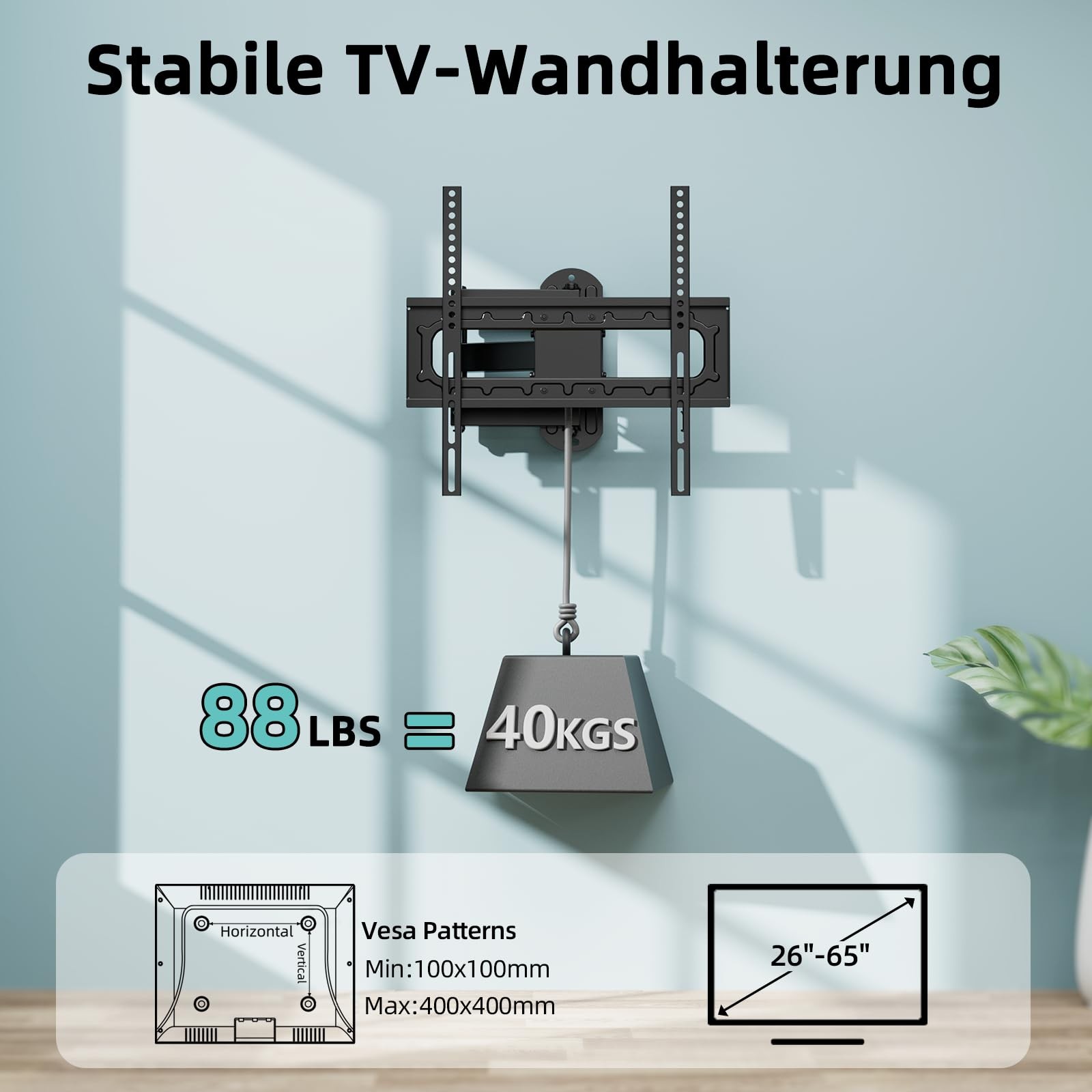 Outdoor Full Motion Weatherproof TV Wall Mount for 26-65 inch Flat/Curved TVs...