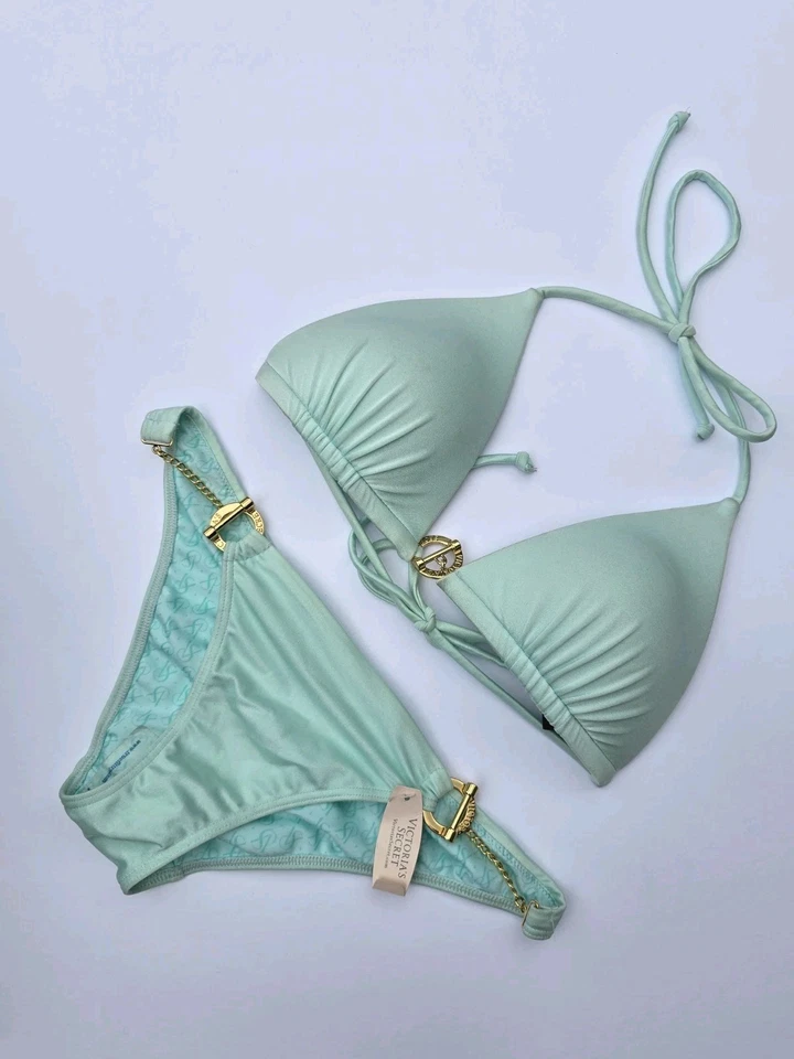 Victoria's Secret Raro Triángulo Traje de Baño Push Up Cadenas Bebé Azul S/XS NUEVO SIN ETIQUETAS Foto 2 de 4