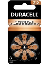 Duracell Size 312 Brown Hearing Aid Batteries, 8 Pack