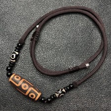Tibetan Nine Eye Dzi Bead Necklace Agate Pendant Jewelry Men Women Vintage Style
