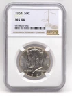 1964 Kennedy .9 Silver Half Dollar NGC MS64 50C