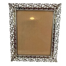 Vintage Picture Frame 8 x 10 White Washed Gold Tone Metal Fancy Ornate Filigree