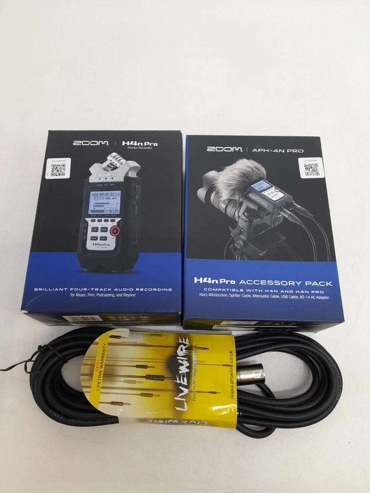 Zoom H4N Pro tragbarer handlicher Recorder mit Zubehörpaket Kabel verpackt ungetestet