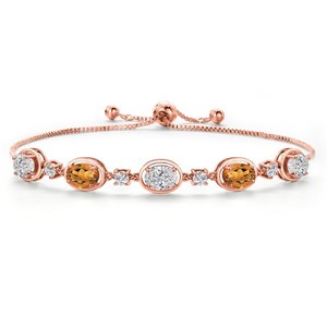 Authentic 18K Rose Gold Plated Silver White Lab Grown Diamond and Orange Red Madeira