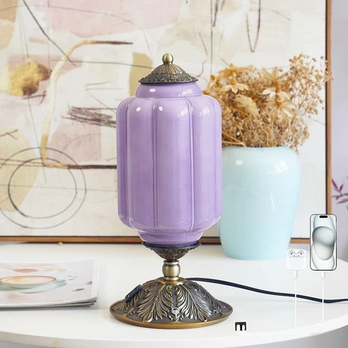Vintage Purple Glass Touch Table Lamp, Elegant MilK Glass Bedside D... Fast Ship