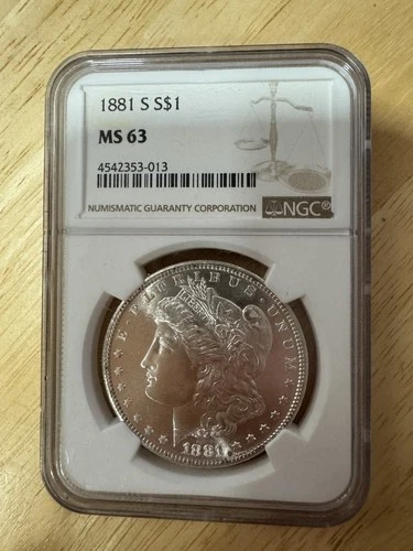 1881-S Morgan Silver Dollar $1 NGC MS63 Uncirculated Certified Coin