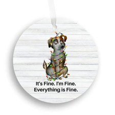 Funny Dog Christmas Ornament - Tangled in Lights - Everything is Fine