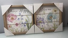 Set of 2 Floral Wall Art 8x8 Frames Choose Happy Bloom Botanical Farmhouse"
