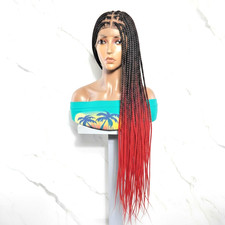 Braided Wig. Brown and Auburn Knotless Braids. Full Lace Baby Hair. 40 inches
