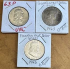 [Lot of 3] FRANKLIN HALF DOLLARS .50  90% Silver $1.50 Face Value