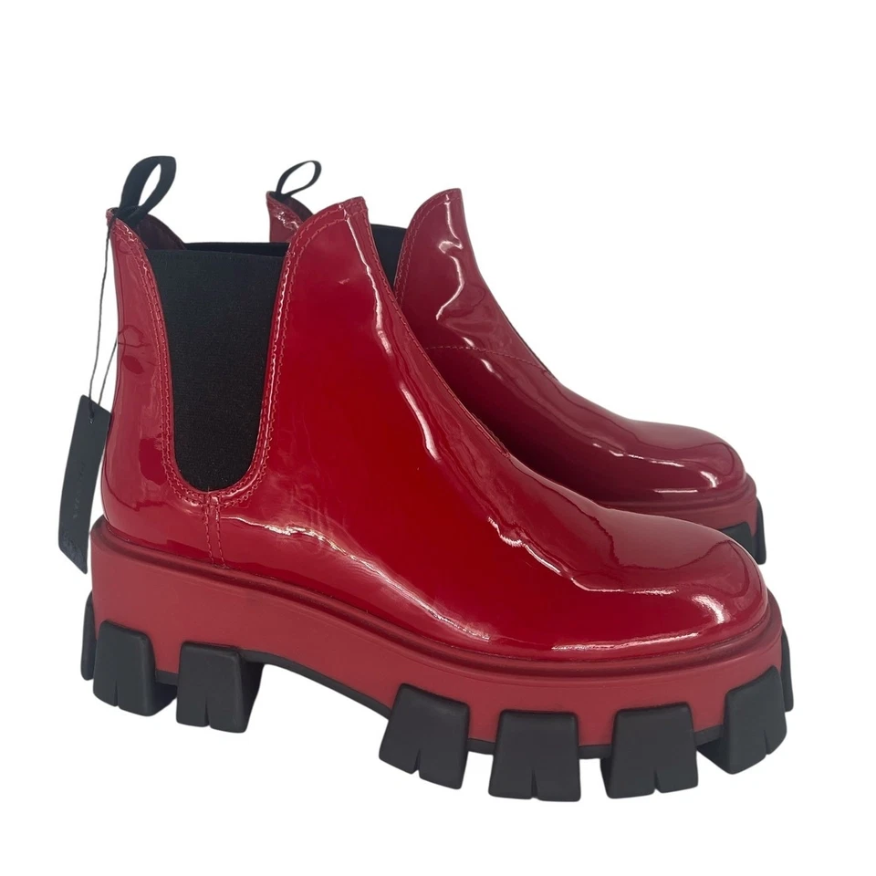 Botines monolitos de charol Prada nuevos con etiquetas en rojo Rosso talla 37,5 Foto 2 de 4