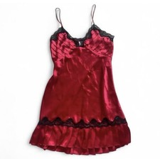 Vintage Lace Red Black Slip Dress Nightgown Size M Womens Classy Chic