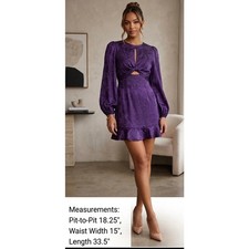 Astr The Label Cocktail Mini Dress Long Puff Sleeve Ruffle Sz M Purple Floral