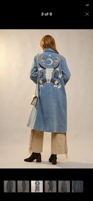 Blue B Embroidered Denim Duster Nwt Skull Butterfly 