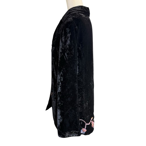 J. JILL Black Velour Womens Blazer Embroidered Floral Design Whimsigoth Witchy - Picture 3 of 10