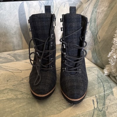 Gianni Bini Tosti Plaid Fabric Platform Gray Boot Women Sz 5.5 Read Description