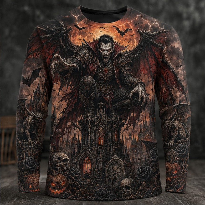 Halloween Men's Zombies Bat Monster T Shirt Long Sleeve T shirt 3D Print Crew