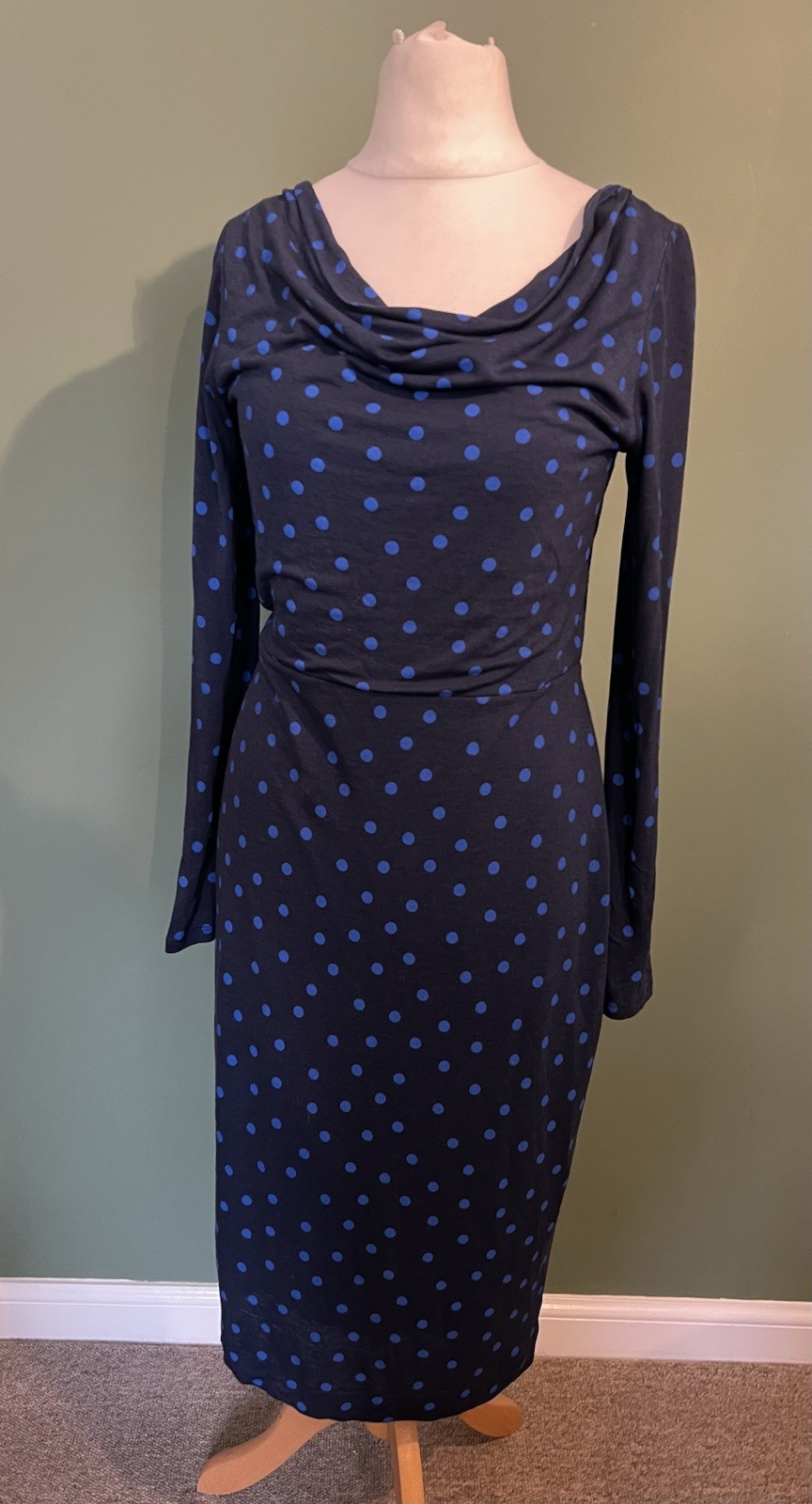 Boden Navy Spot Cowl Neck Dress UK 12 Helena image 2