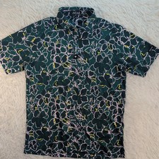 Bad Birdie Mens Small Green Floral Performance Stretch Golf Polo Short Sleeve
