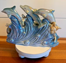 Dolphin Ceramic Figurine Iridescent Gray Green