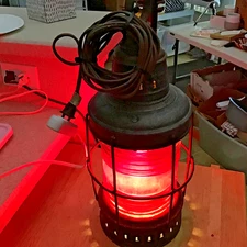Large Antique Ship's Masthead Maritime Marine Lamp Lantern Light GLOWING RED
