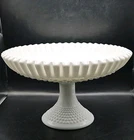Vtg Fenton White Milk Glass Hobnail Elevated Ruffle Edge Cake Stand Plate 11"