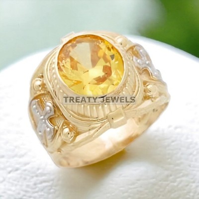 Citrine Oval Cut With 14k Yellow Gold Ring For Men's #477 #