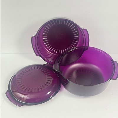 Tupperware Tupperwave Stack Cooker 3 pc Jewel Purple Microwave Cooking  New