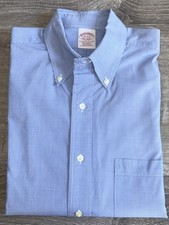 Vtg Brooks Brothers Mens Blue Check Cotton Dress Shirt Sz 16-2/3 Made In USA