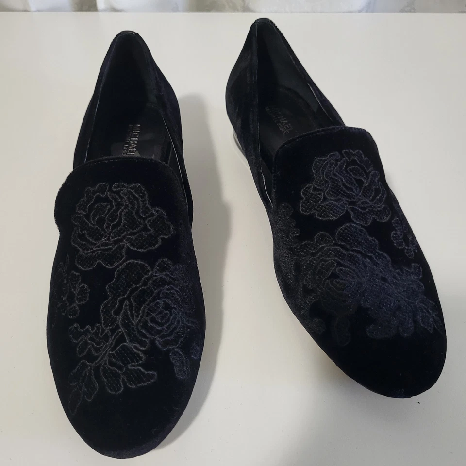 Mocasines Natasha MICHAEL KORS Negro Terciopelo Rosa Talla 8,5 m Clásicos Lujo Confort Foto 2 de 4