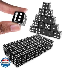 Super Z Outlet Standard 16mm Black Dice with White Pips Dots for Board Games,