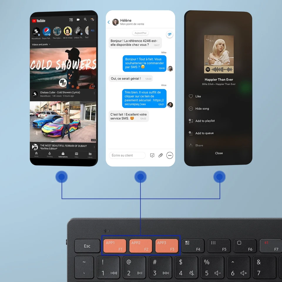 Original Trio 500 Wireless kabellose QWERTY Tastatur – Schwarz - Bild 3 von 4