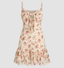 Cider Ditsy Floral Ruffle Mini Dress Size XL Lace Up Front Cottagecore Milkmaid