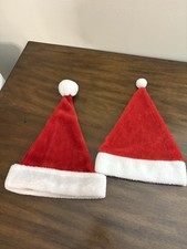 Set Of 2 Christmas Santa Hats Red Soft White Poms Holiday Adult Unisex Kids P5