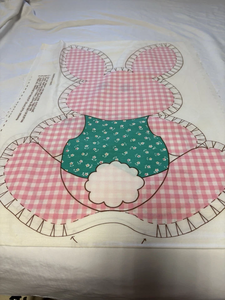 Rabbit Bunny Country Pillow Cotton Cut Sew Fabric Panel - Image 2 of 2