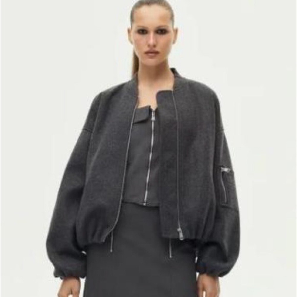 NEW ZARA Grey Wool Oversized Bubble Hem Bomber Jacket Size XS ( Fits L!) ISO
