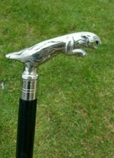 JAGUAR HANDLE WALKING STICK CANE SOLID BRASS HANDLE WOODEN BLACK STICK CANE