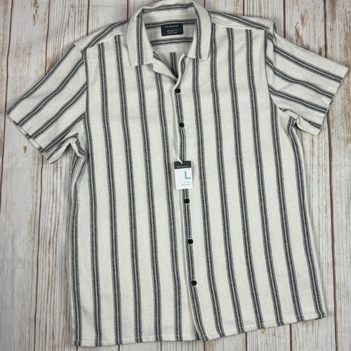 Primark Herren Relaxed Baumwollmischung Elfenbein Schwarz Gestreift 2 Stück Short Set-Large - Bild 3 von 14