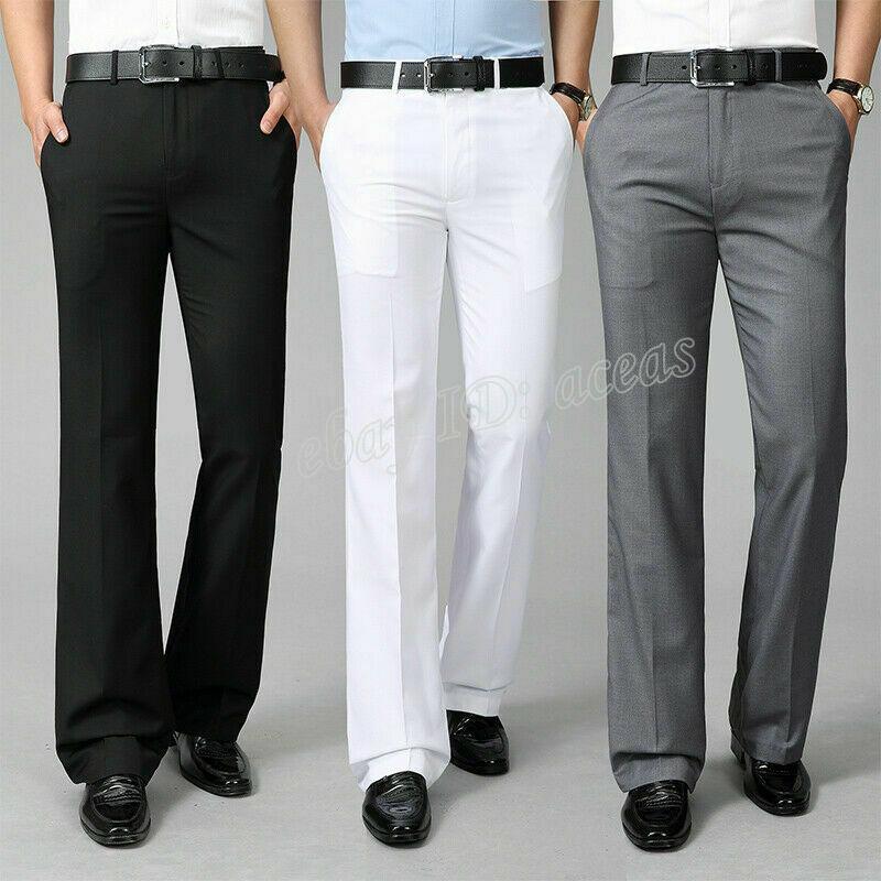 Men Bell Bottom Pants Retro 60s 70s Flare Formal Dress Slim Fit