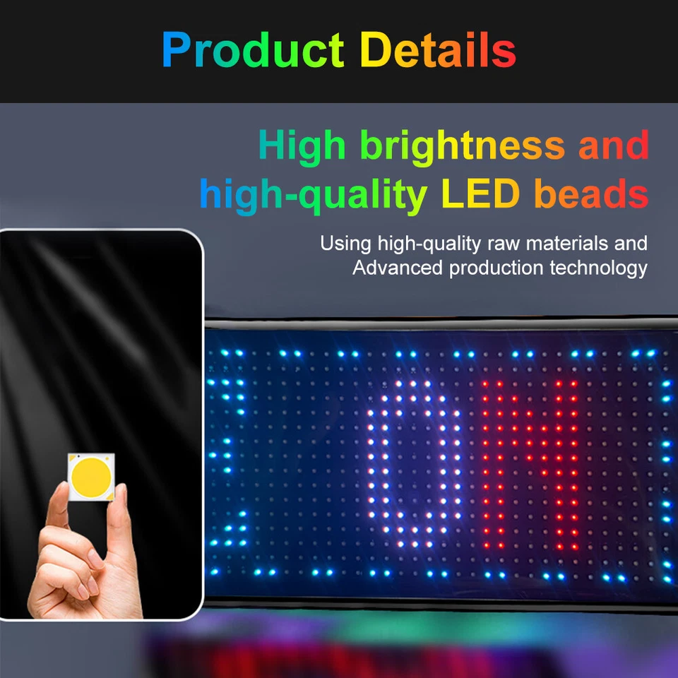 USB LED Car Flexible Sign Scrolling Message Display Screen APP Programmable RGB - Image 4 of 4