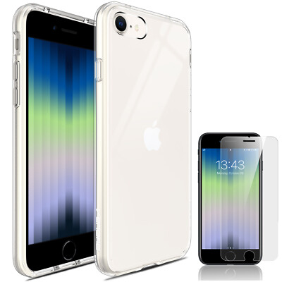 For iPhone SE 2nd 3rd Generation 8 7 Clear Case Crystal Cover / Screen Protector