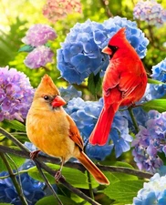 Cardinals and Hydrangeas Quilt Panel or Wall Hanging - 35.5" x 45" - NEW!!!