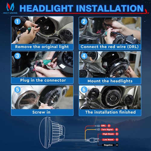 MICTUNING J1 Anti-glare 7" Inch Motorcycle Headlight Lamp w/4.5" Fog Lights Kits - Picture 8 of 18