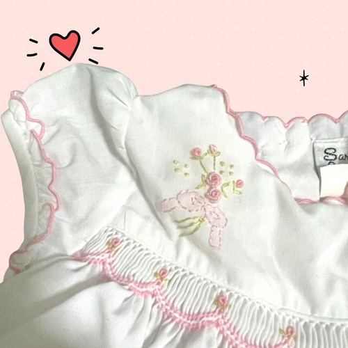 Sarah Louise England White Pink Smocked Embroidered Lined Dress Shoes Headband - Picture 13 of 24