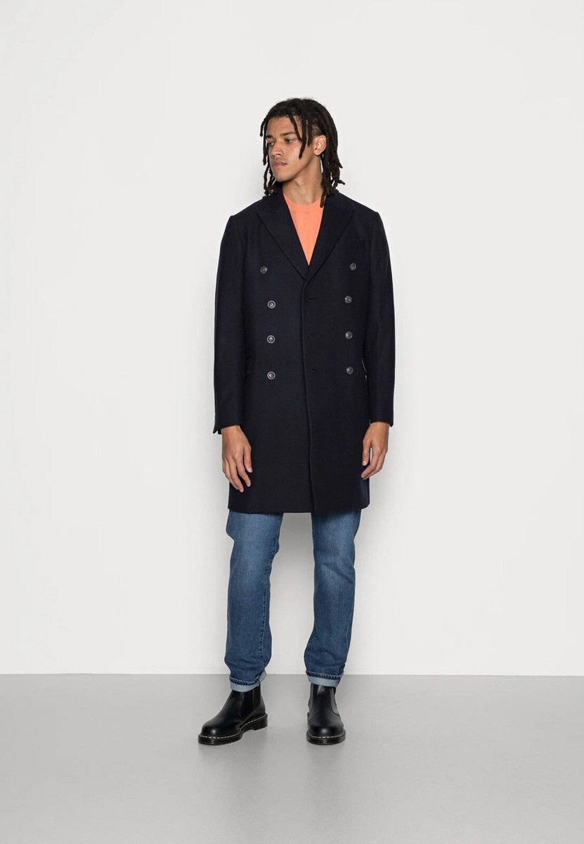 猫*い様 THE RERACS THE PEA COAT D.NAVY 46 Isaac Dewhirst Mens Long Pea Coat Navy Blue Size UK 34 Regular