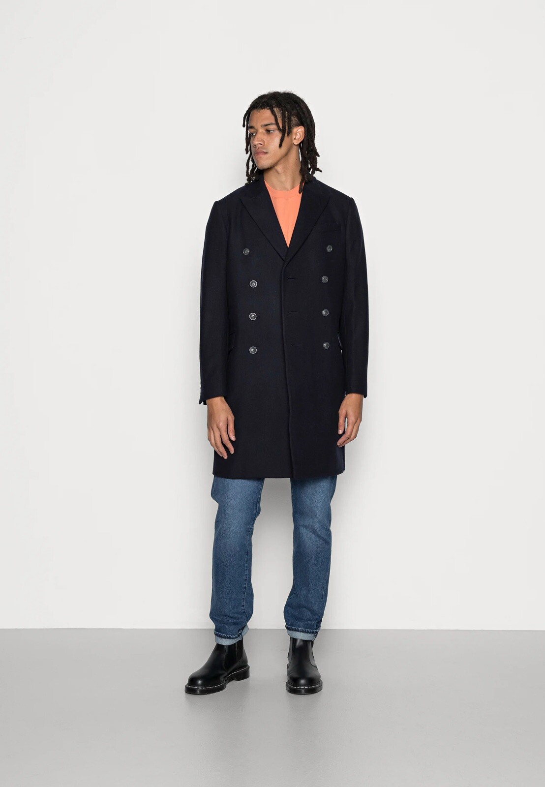 Abrigo Largo de Guisantes Isaac Dewhirst para Hombre Azul Marino Talla UK 34 Regular TOTALMENTE NUEVO