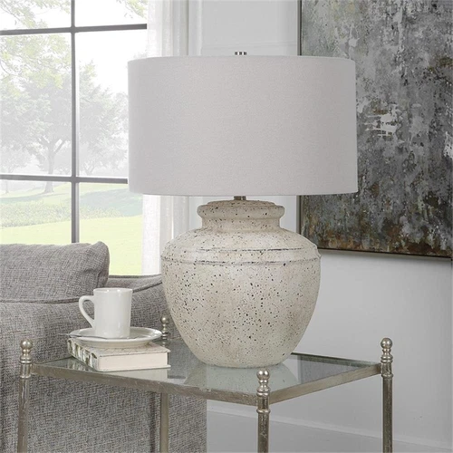 Uttermost Artifact Steel Ceramic and Fabric Table Lamp in Gray/White - Picture 7 of 7