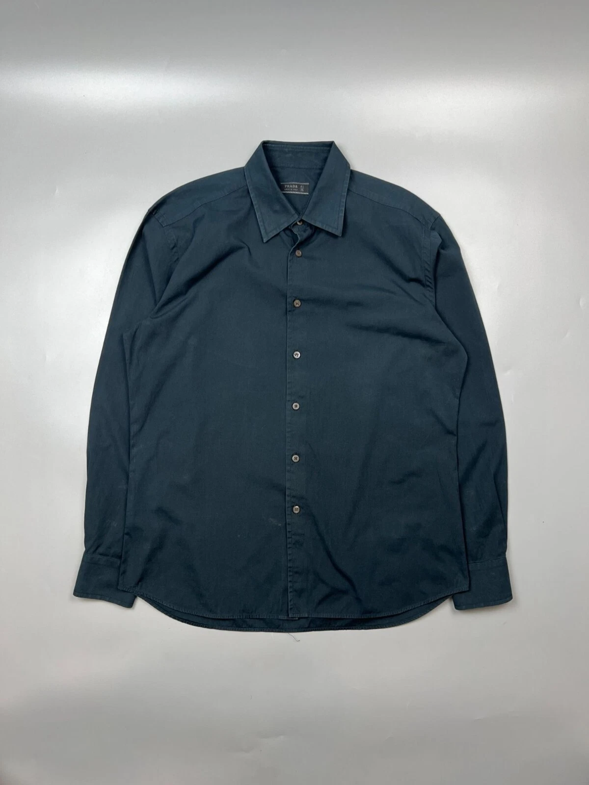 Camicia uomo vintage Prada nera in cotone con colletto taglia 41 cm 16 pollici (Y0437)